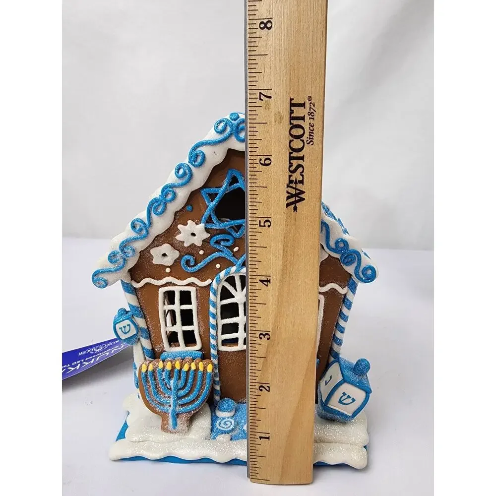 Kurt Adler LED Lit Hanukkah Gingerbread House Christmas Tablepiece Blue 7